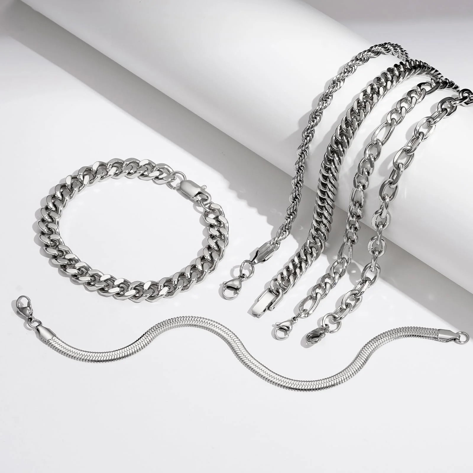 6 Pcs Silver Bracelets Set | Stainless Steel Chain Styles - Bela Fils BoutiqueBela Fils Boutique
